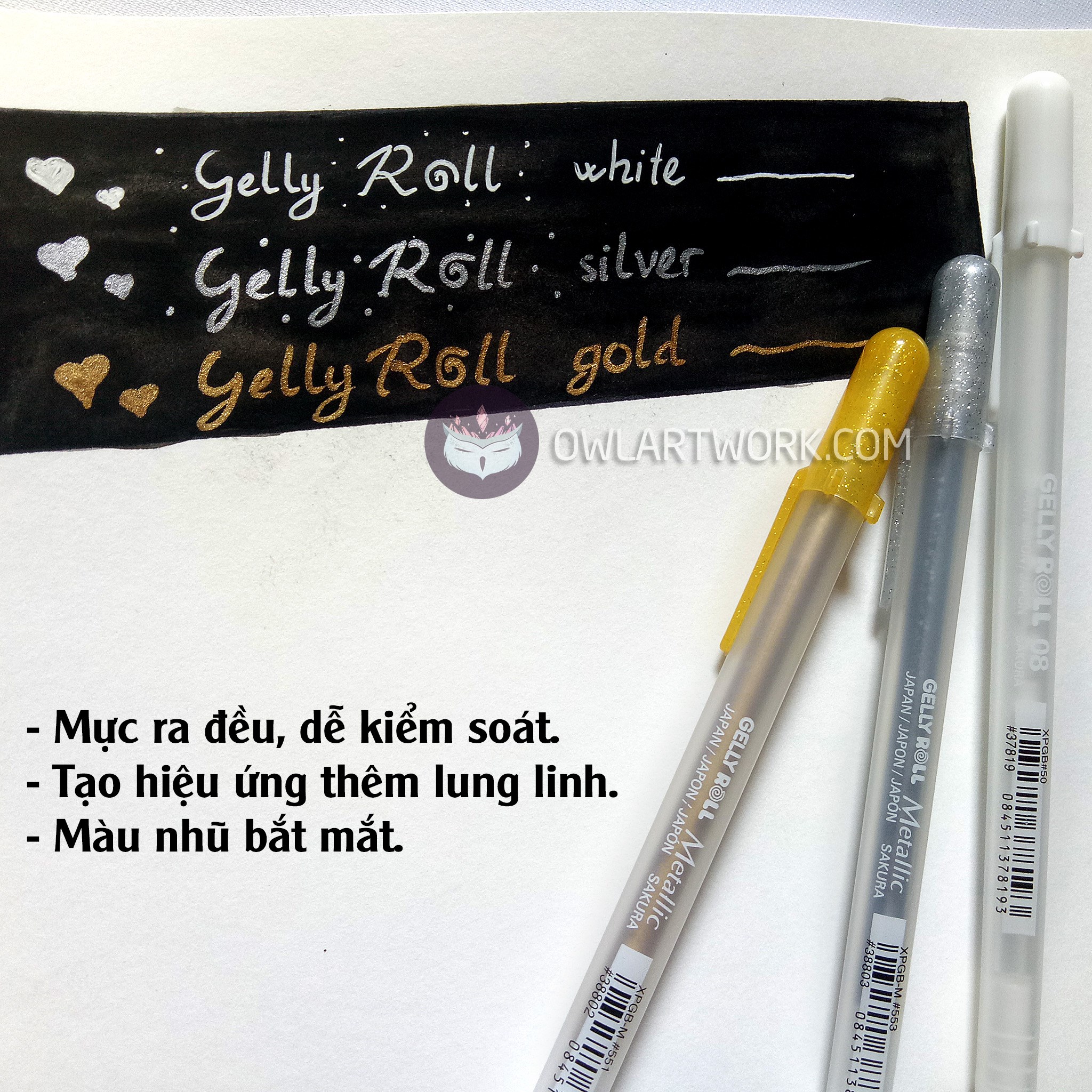 Bộ 3 bút Gelly Roll Trắng Sakura - Full Size