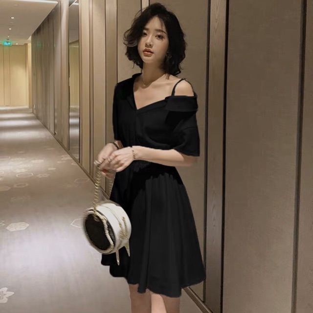 Đầm sm lệch vai 2 màu