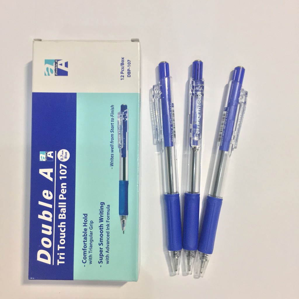 Combo 5 chiêc Bút bi bấm 0.7mm Double A Tri Touch Xanh