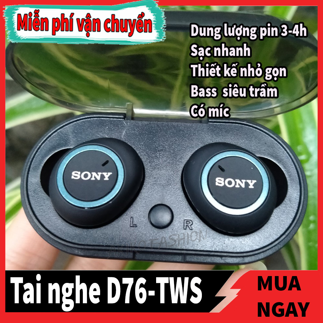 Tai Nghe Bluetooth D76 TWS -Tự động kết nối-Chống ồn-kèm cốc sạc 500mAh,Pin 3-4h-Chống Thấm Nước Chống Bụi, Dùng Cho Mọi Điện Thoại samsung,oppo.xiaomi...