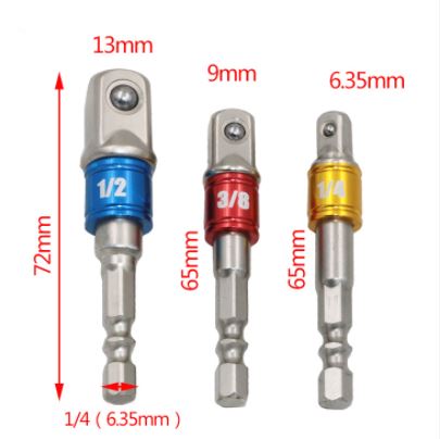 Bộ 3 đầu chuyển đổi vặn khẩu thân lục gíac sang bulong 1/2, 3/8, 1/4 inch cho máy khoan