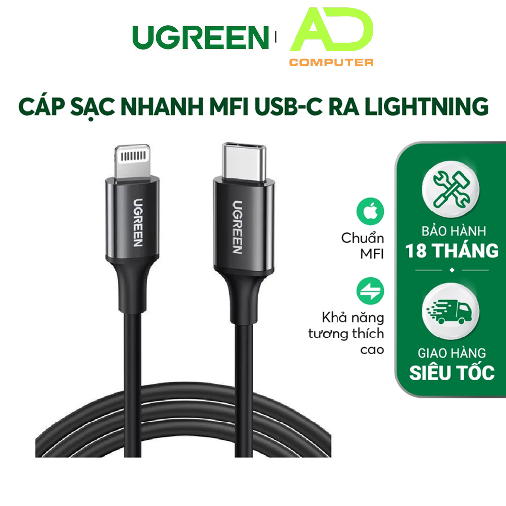 Cáp sạc usb c sang l đạt chuẩn mfi 20w pd ugreen us171 60751 10493