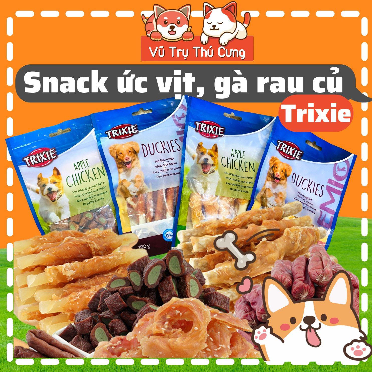 Snack Cho Chó Thịt Gà, Thịt Vịt Cuộn Rau Củ Trixie 70g