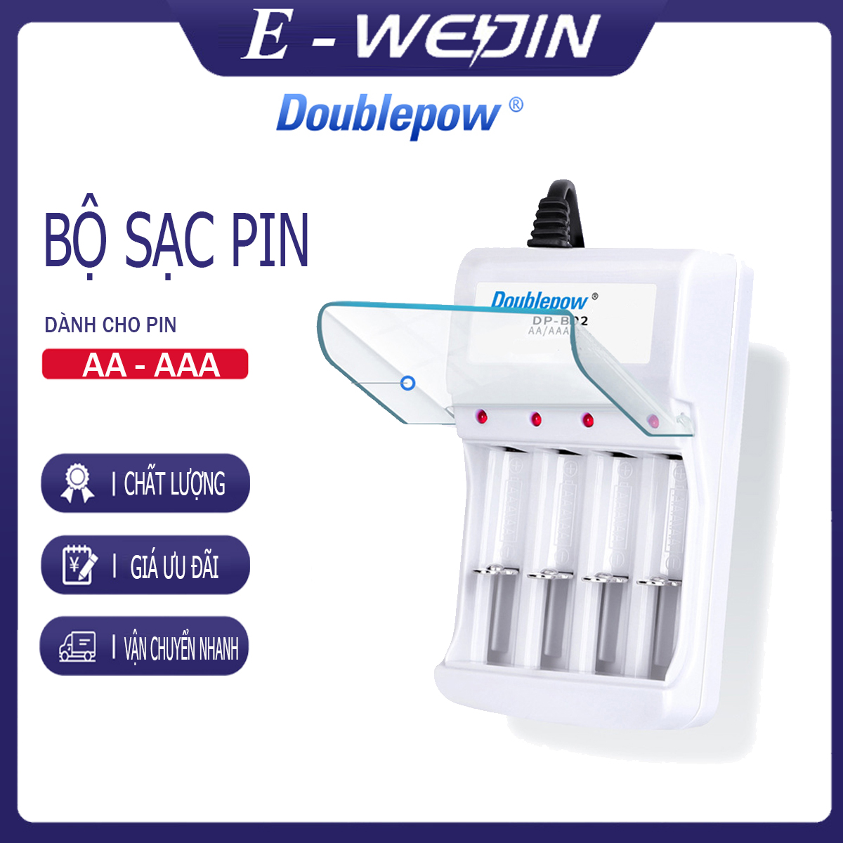 Bộ sạc pin tiểu aa/aaa doublepow dp-b02