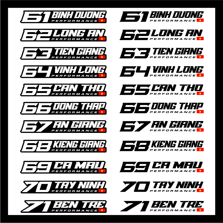 Tem dán xe decal logo sticker dán biển số 64 tỉnh thành