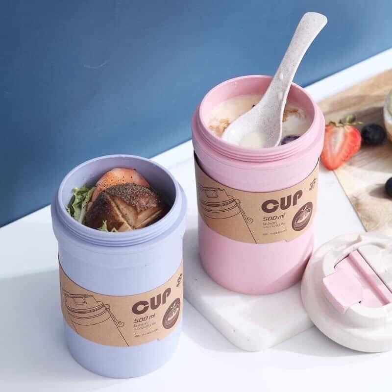 Cốc giữ nhiệt lúa mạch kèm thìa 500ml