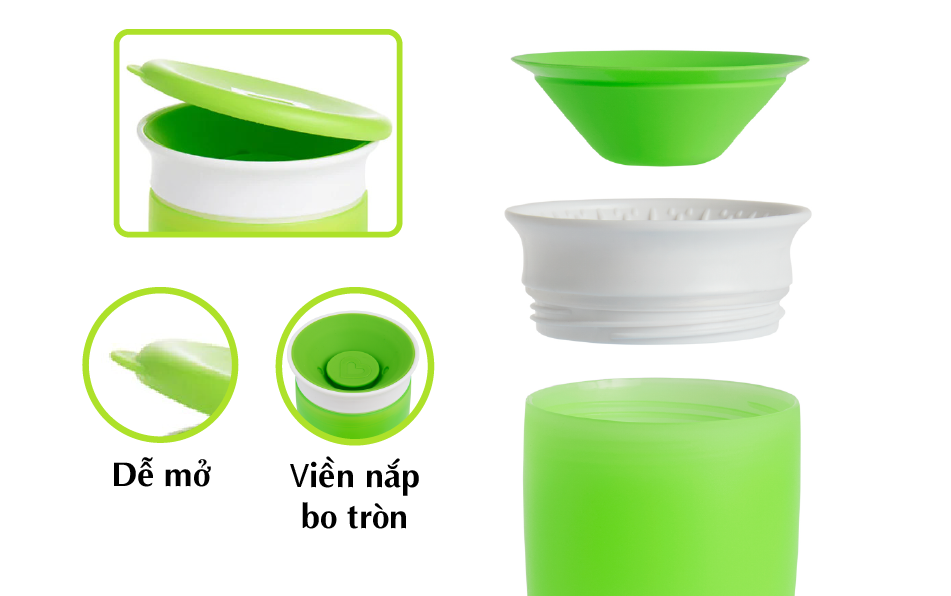 CỐC CHỐNG ĐỔ 360 ĐỘ MUNCHKIN CÓ NẮP (296ML-HỒNG)