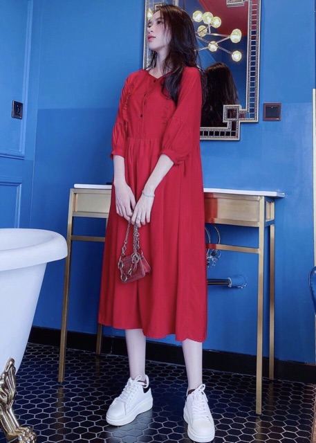 [HCM]Babydoll đỏ form dài