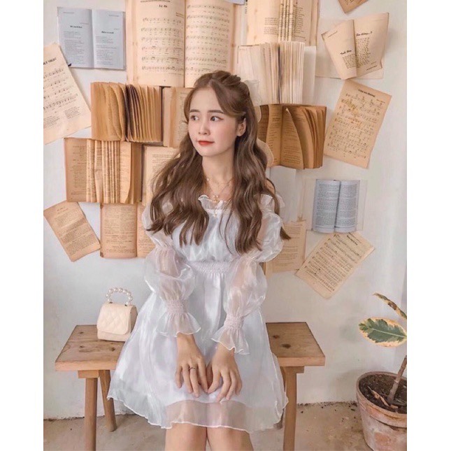 Đầm bẹt vai ánh kim vải voan tơ cực đẹp , đầm tiểu thư xinh tvvt / đầm tơ gân bẹt vai / áo trễ vai nữ