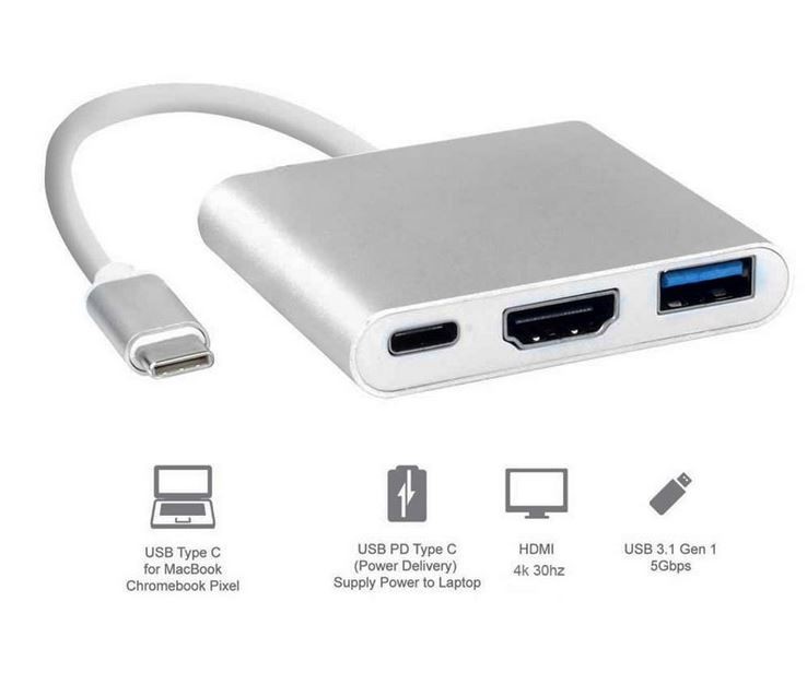 Cáp chuyển đổi từ Typec sang HDMI + USB 3.0 dùng cho macbook điện thoại kết nối tivi máy chiếu – TYPEC-TO-HDMI+USB3.0