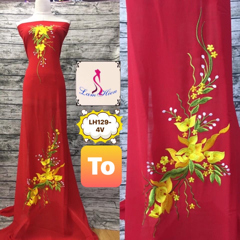 Vải áo dài thêu mẫu LH129