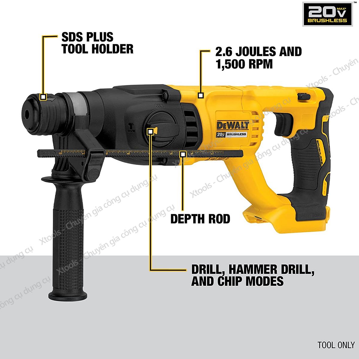 Machine drill chisel concrete battery DeWalt 18V drill battery handheld motor brushless, top tuck SDS, drilling capacity 26mm