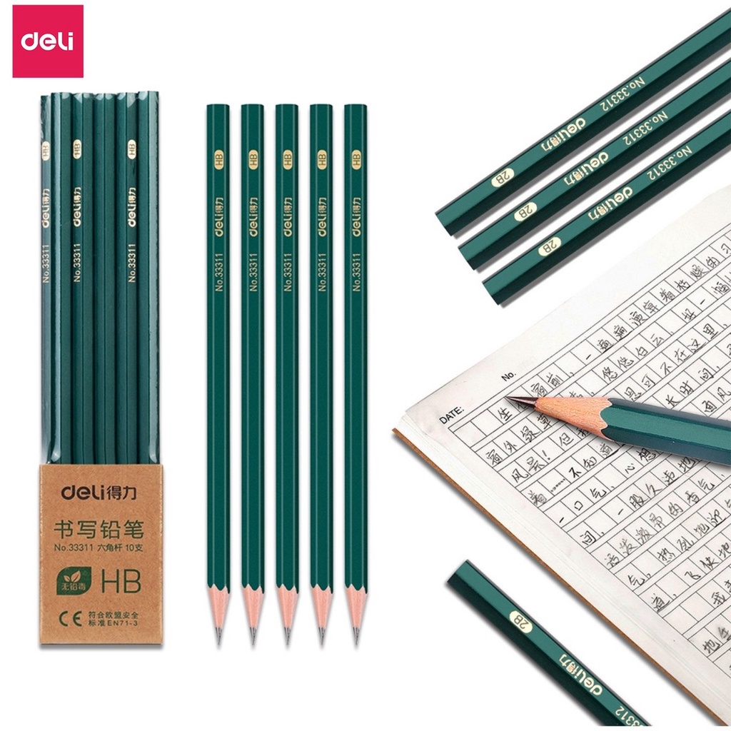 Bút chì 2B / HB lục giác Deli 33312 / 33311