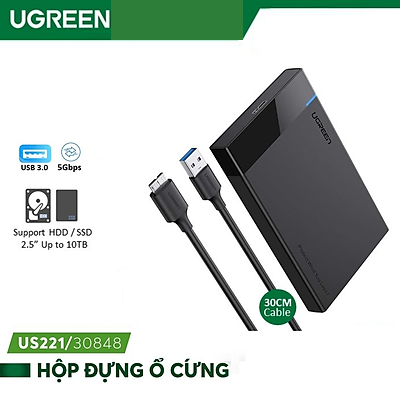 Ugreen 30848 30cm black integrated wire 2.5inch SATA hard disk box