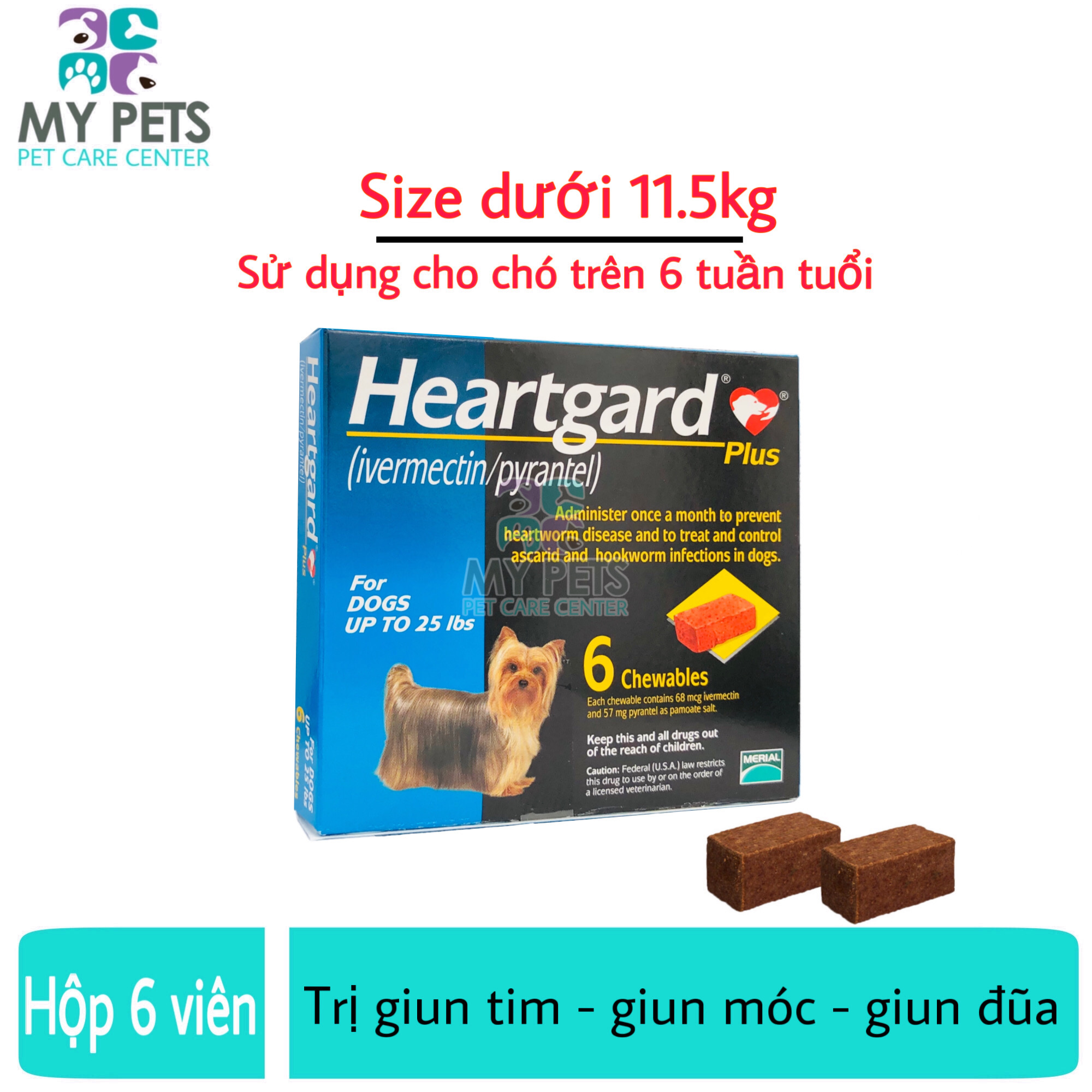 HEARTGARD PLUS viên nhai phòng và diệt giun tim giun đũa giun móc cho chó - Size dưới 11,5kg