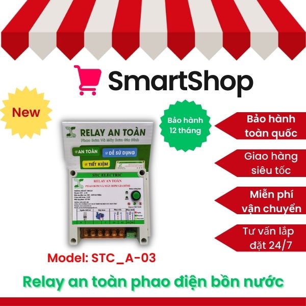 Rơ le an toàn cho phao điện máy bơm A_03 2000W ( Sử dụng 2 relay ngắt hai dây N và L của máy bơm)