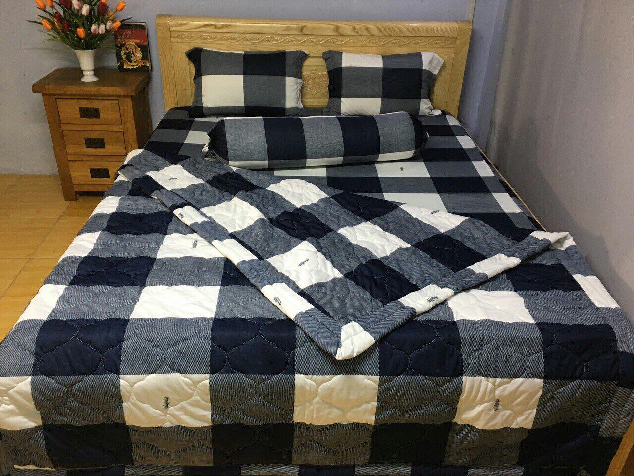 Bộ ga giường - drap thun caro ( 1 ga nệm, 2 vỏ gối nằm, 1 vỏ gối ôm)