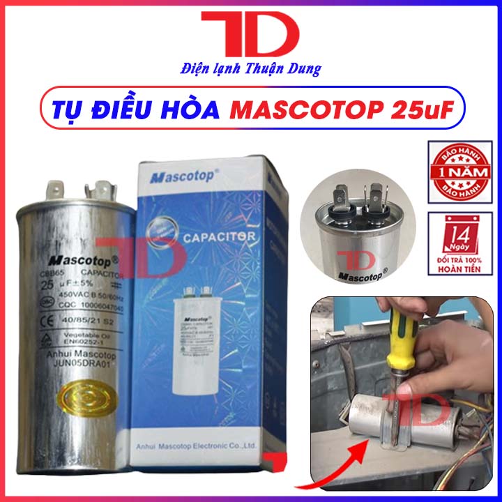 Tụ điều hòa MASCOTOP 25uF 30uF 35uF 40uF 45uF 50uF 60uF, Capacitor Mascotop, Điện Lạnh Thuận Dung