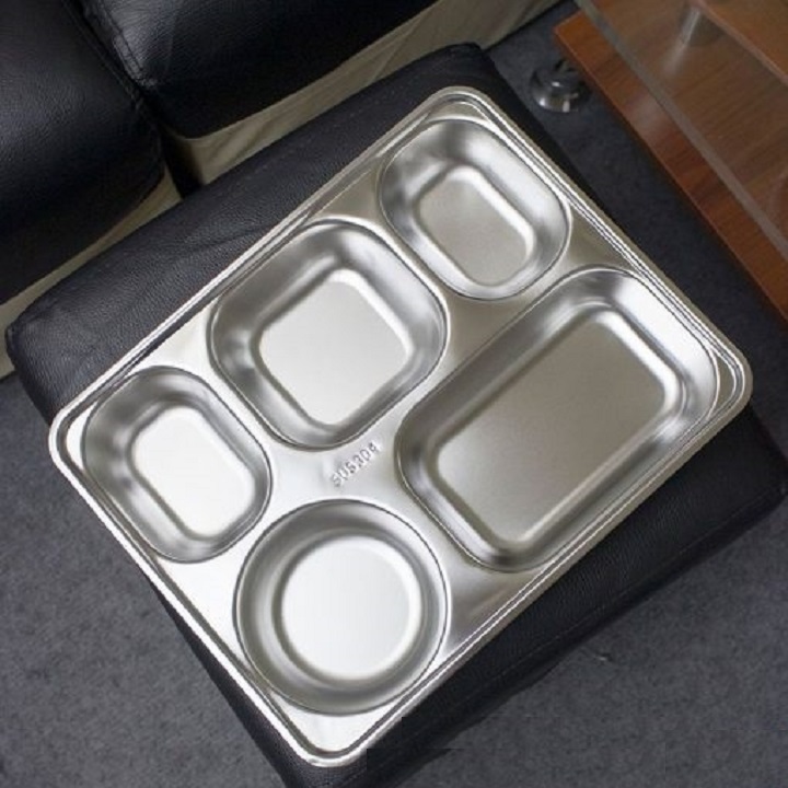 Khay đựng cơm inox 5 ngăn hình chữ nhật