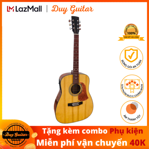 Đàn guitar acoustic DGAG-120DX gỗ Hồng Đào có EQ, dáng D cho âm thanh tốt, cần đàn thẳng có ty, action thấp êm tay, tặng combo phụ kiện Duy Guitar