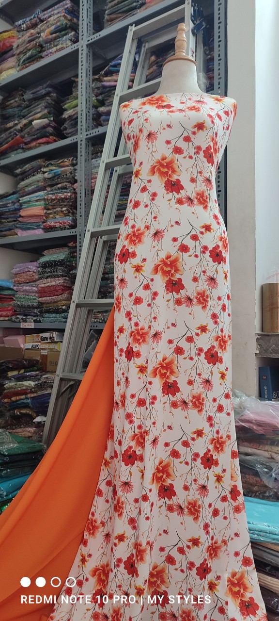 [HCM]Vải áo dài cao cấp hoạ tiết hoa lá đều (tằm Ý)