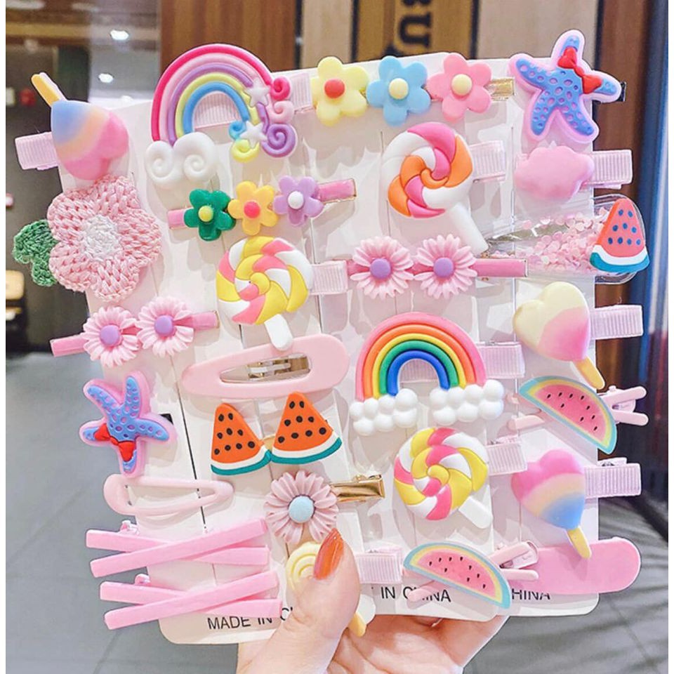 Kẹp tóc cho bé gái set 14 chiếc họa tiết rất dễ thương
