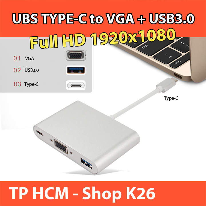 (HCM) Cáp Chuyển Đổi USB Type C Sang VGA USB3.0 Type C - Mẫu mới