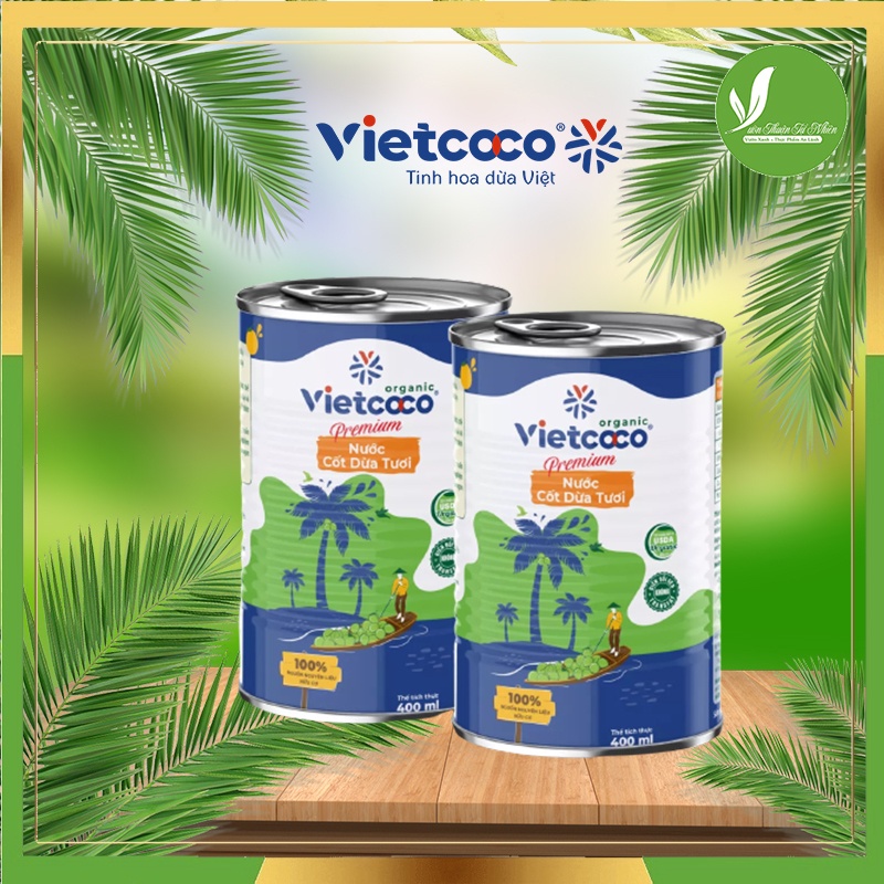 Nước cốt dừa Hữu cơ Vietcoco đóng hộp lon dung tích 400 ml ăn Keto, ăn chè
