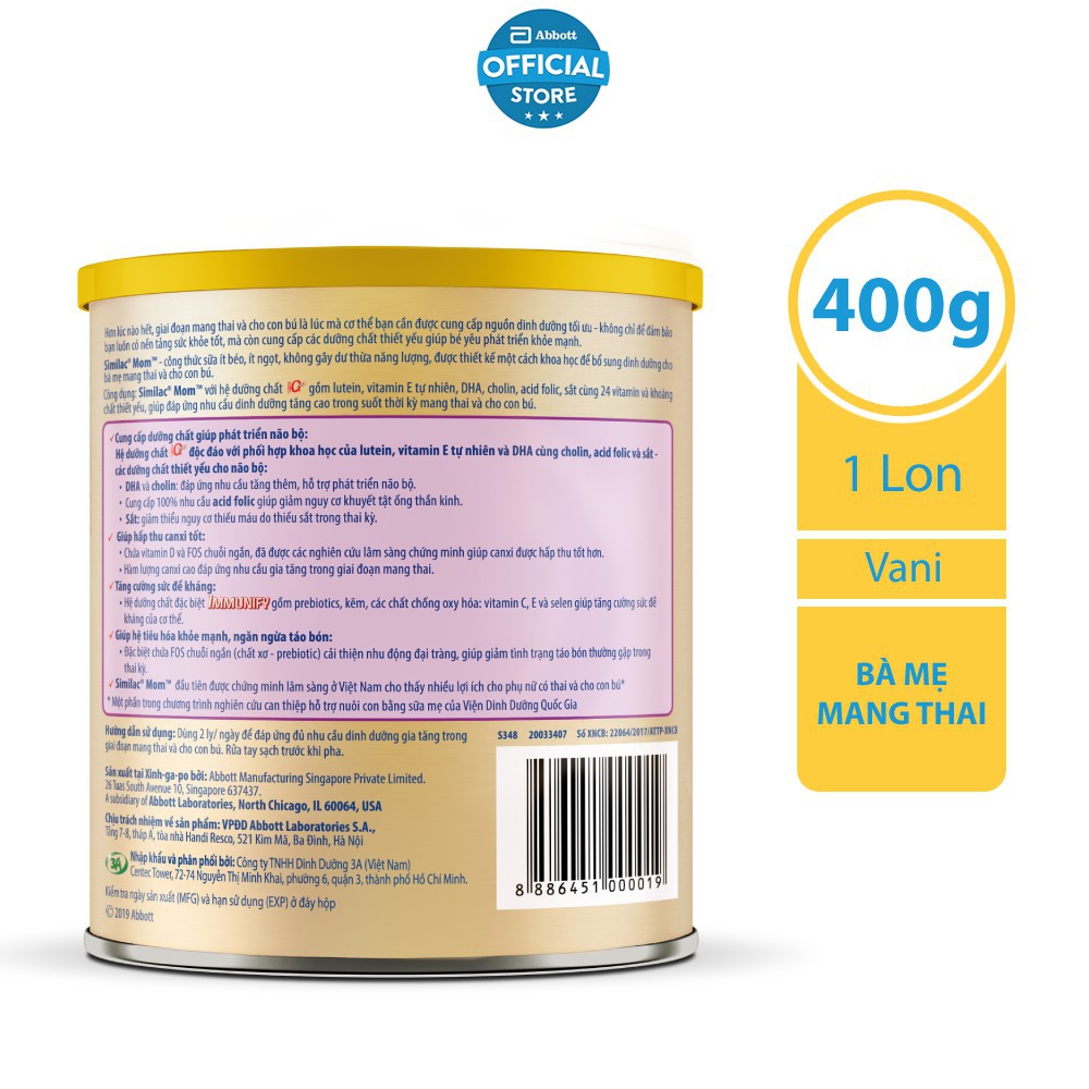 Sữa bột Similac Mom IQ 400g hương vani / dâu