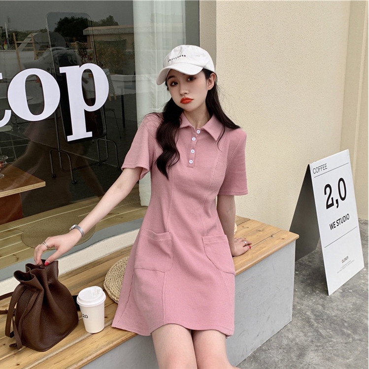 Váy đầm polo nữ cộc tay túi trước dáng xòe cổ bẻ 3 màu