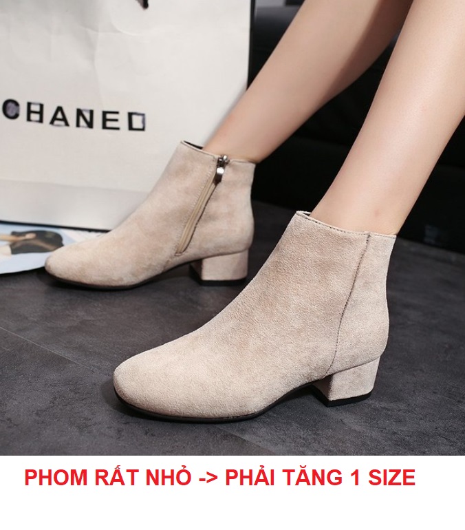 Giày boot ống da lộn đế vuông mũi vuông S128
