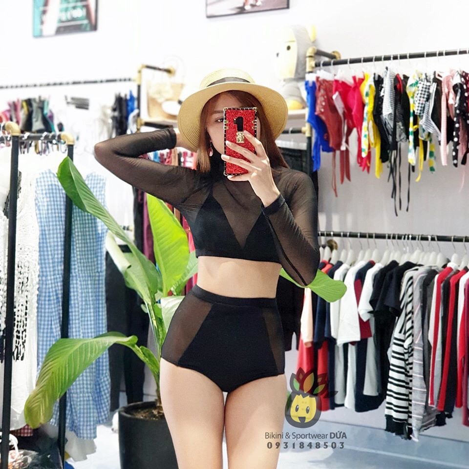 [HCM]Bikini tay dài phối lưới (màu đen và trắng) Eva shop