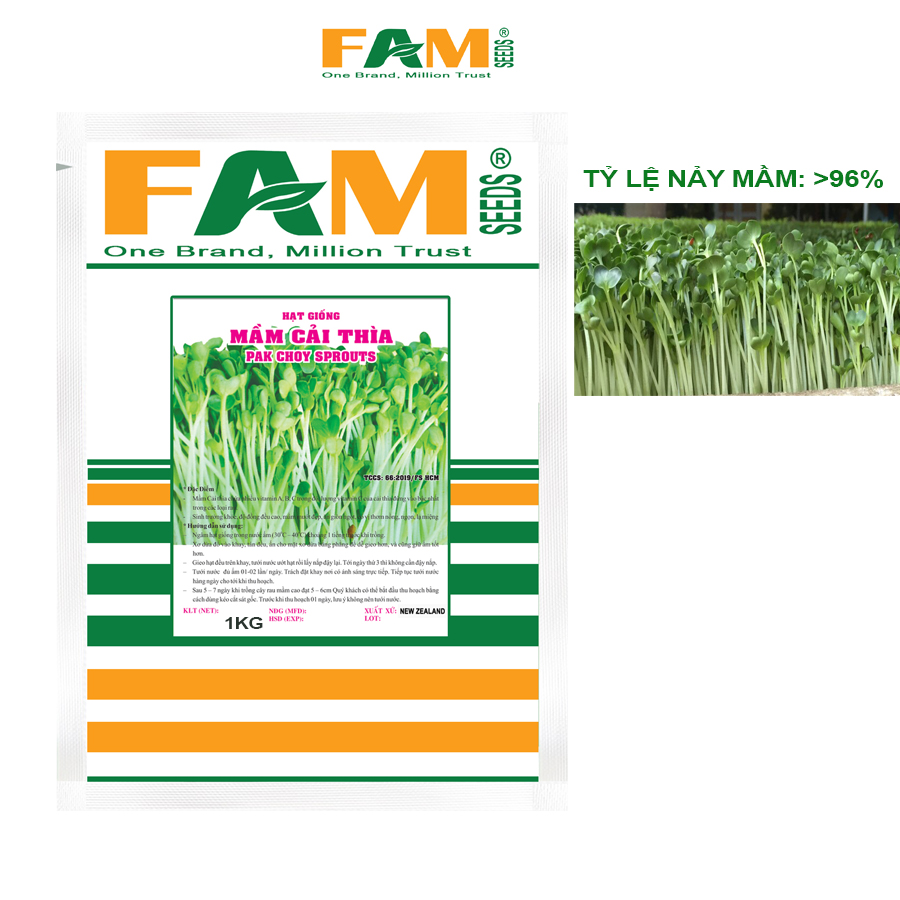 Gói 1kg Hạt Giống Rau Mầm Cải Thìa FAM SEEDS - Hạt Đều, Đẹp, Nảy Mầm Rất Khỏe, Phát Triển Mạnh, Mầm Mướt Đẹp, Ăn Giòn Ngọt, Nhanh Thu Hoạch