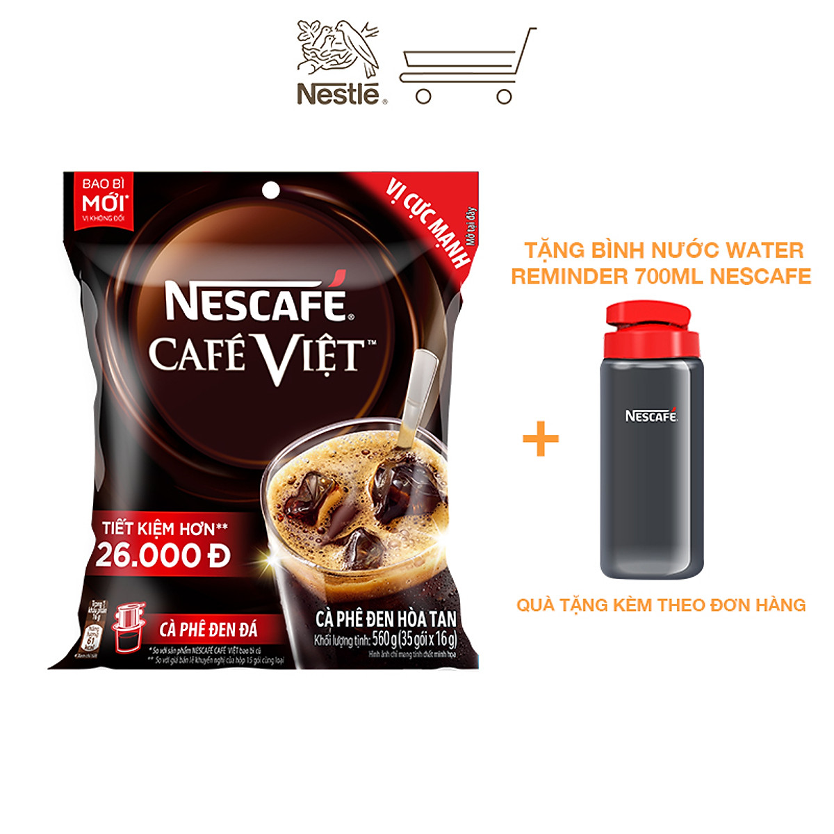 Cà phê hòa tan NESCAFÉ Café Việt Cà phê đen đá bịch 35 gói x 16g (đen)