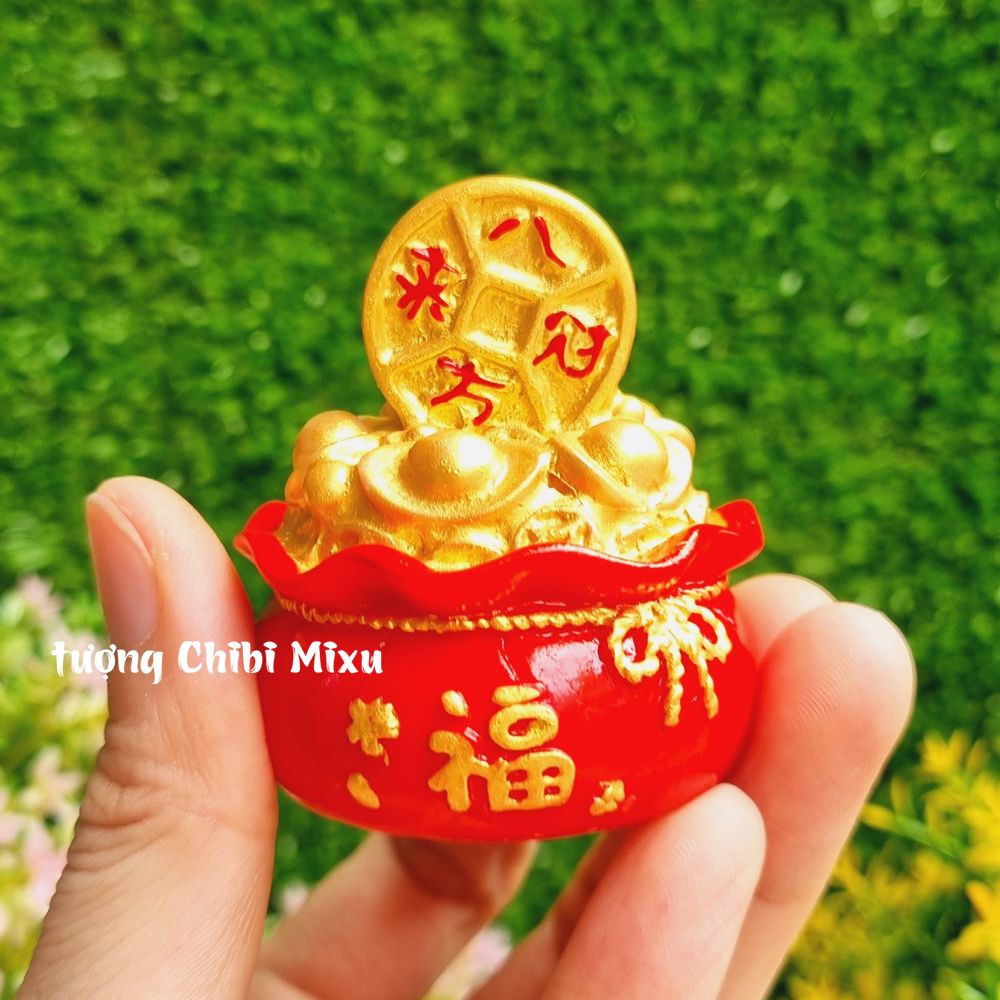 Túi vàng đỏ Chữ Phúc + Chiêu Tài Tấn Lộc mẫu đồng xu may mắn