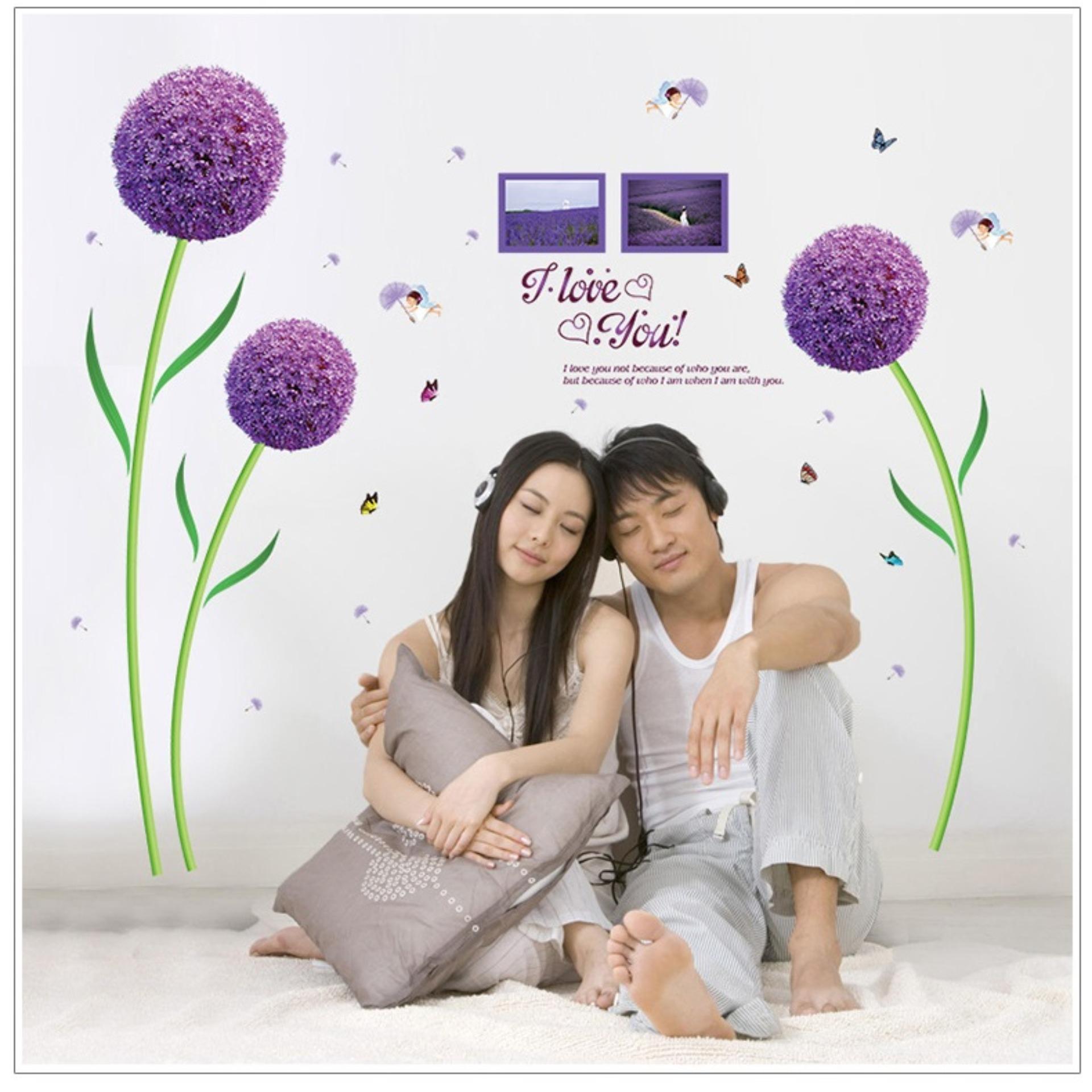 [HCM]Decal dán tường Hoa cẩm tú cầu tím DH018 (156 x 166 cm)