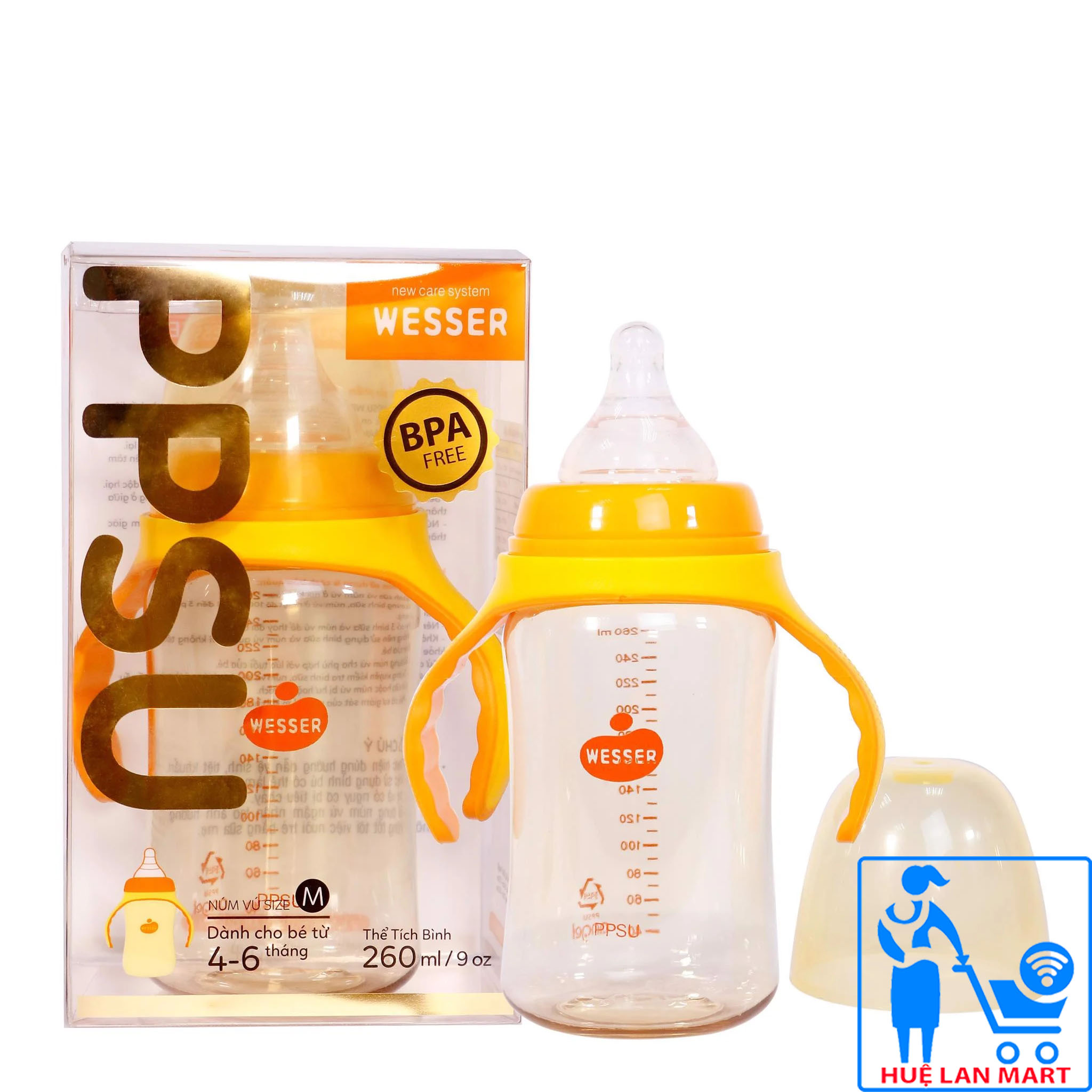 Bình Sữa Wesser PPSU Cổ Rộng 180ml/260ml