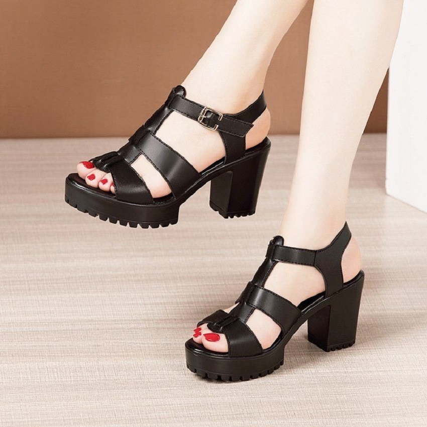 Xăng đan đế vuông răng cưa cao 7 phân