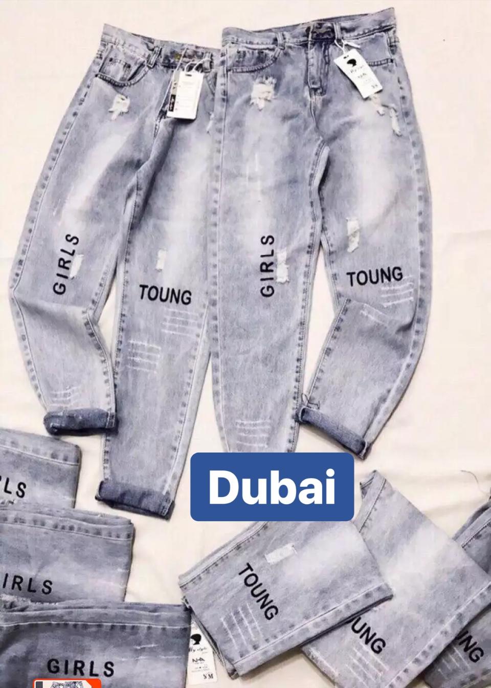 QUẦN BAGGY JEAN NỮ CHẤT BÒ XANH IN CHỮ GIRL LƯNG CAO NÂNG MÔNG NHẬT BẢN MỚI DB-3032 CAO CẤP - DUBAI FASHION