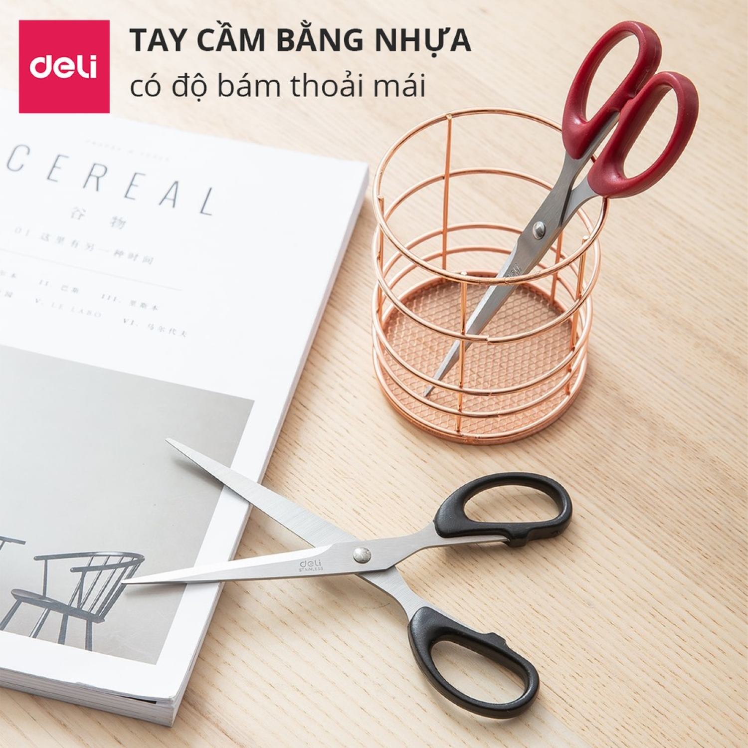 Kéo văn phòng 175mm Deli - Đen/Đỏ - 1 chiếc - E6009