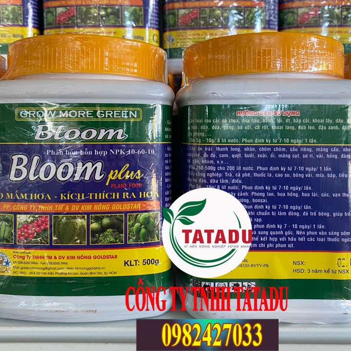 Bloom plus – phân bón lá hỗn hợp npk 10-60-10 tạo mầm hoa kích thích ra hoa hũ 500gr