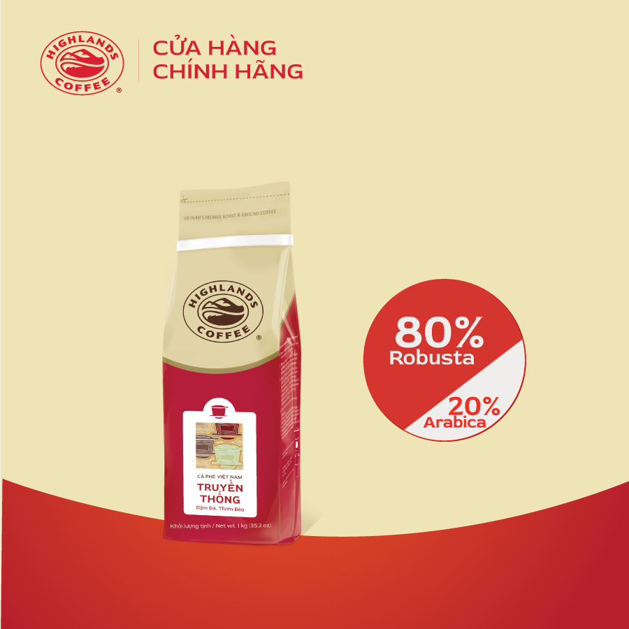 Cà phê rang xay Truyền thống Highlands Coffee 1Kg. Quà (nếu có) hiển thị tại giỏ hàng, khách kiểm tra kĩ nhé