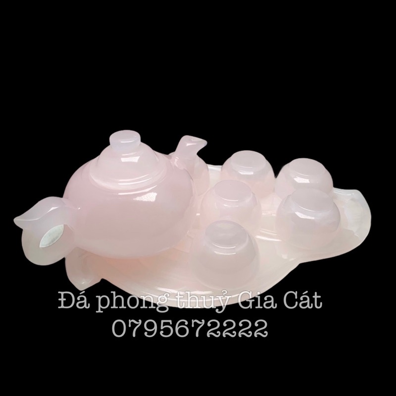 Bộ ấm trà đá hồng ngọc onyx Đâ phong thuỷ Gia Cát