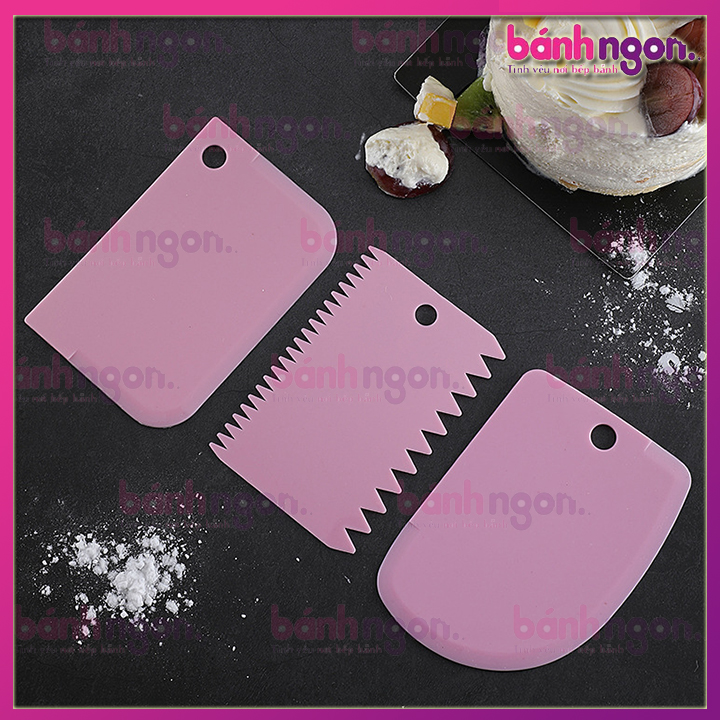 Bộ 3 Miếng Nhựa Cắt Bột, Vét Bột, Tạo Vân Bánh Bằng Nhựa