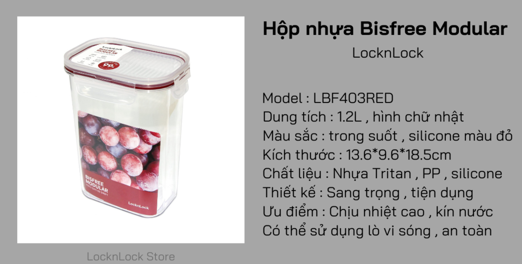 Hộp bảo quản LOCK&LOCK Bisfree Modular 260ml & 1.2L - LBF401RED & LBF403RED