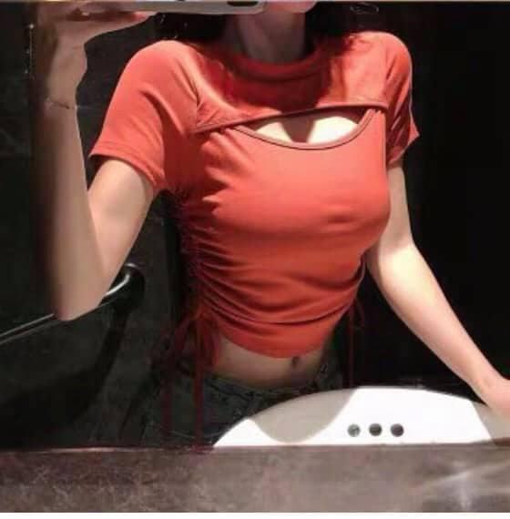 Áo lụa Croptop rút dây khoét ngực style TTKX0108