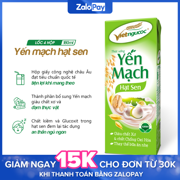 Thức uống Yến mạch hạt sen Việt Ngũ Cốc lốc 4 hộp 180ml [Date 15.1.2021]