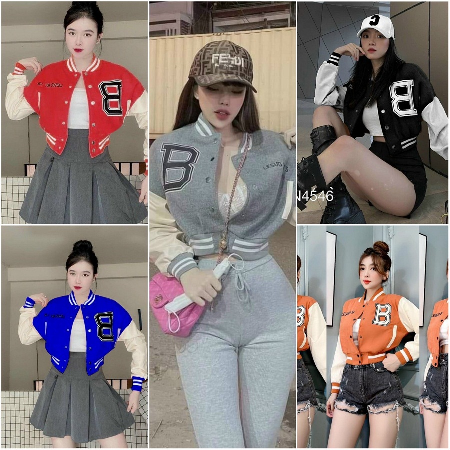 Áo Khoác Nữ Croptop Thêu Chữ B LESUD BY  Vải Nỉ Ngoại Dày Mịn Cao Cấp - Kiểu Bomber Lửng Tay Cánh Dơi ,Nút Bấm -Rẻ Đẹp