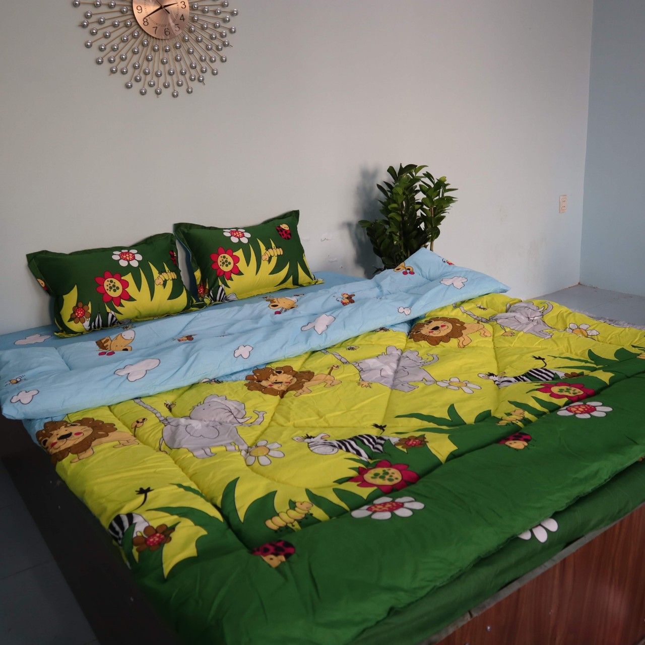 Trọn bộ 5 món ga gối chăn phao poly cotton có ruột bông dày loại 1- Công Chúa- Sở Thú- Sư Tử ( Video Thật) bà béo Bedding