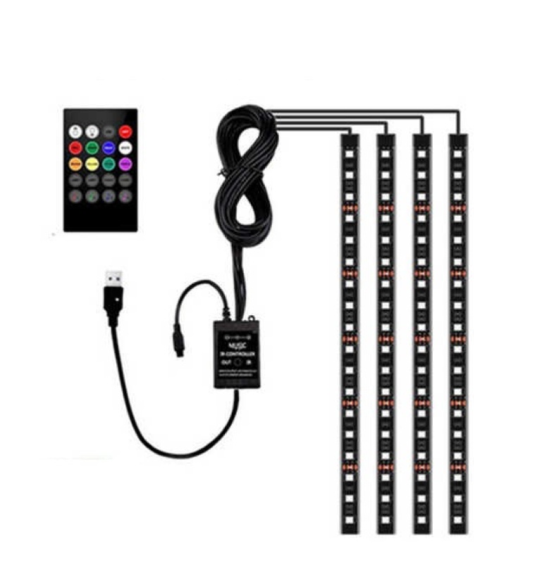 Dải Đèn Trang Trí Gầm Ô Tô Cảm Biến Ánh Sáng Theo Nhạc Chân USB